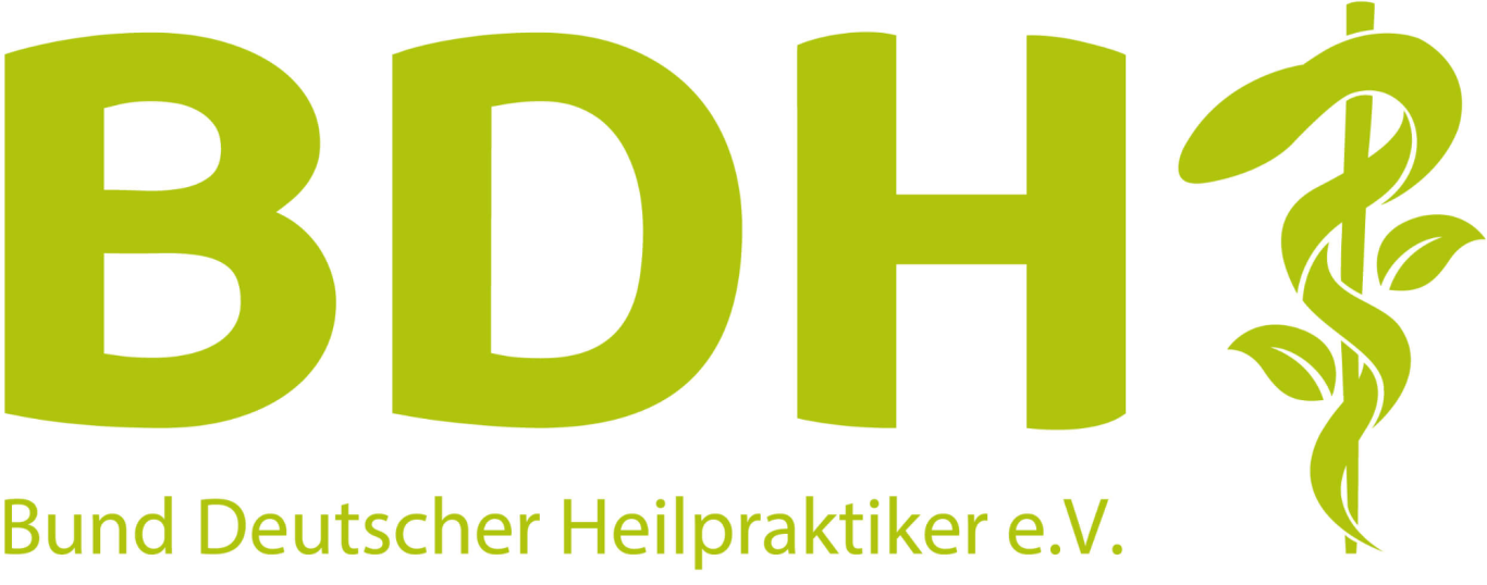 Logo des BDH mit stilisiertem Caduceus und Schriftzug „Bund Deutscher Heilpraktiker e.V.“.